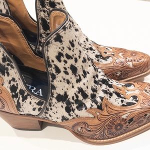 Western hand-tooled ankle boots